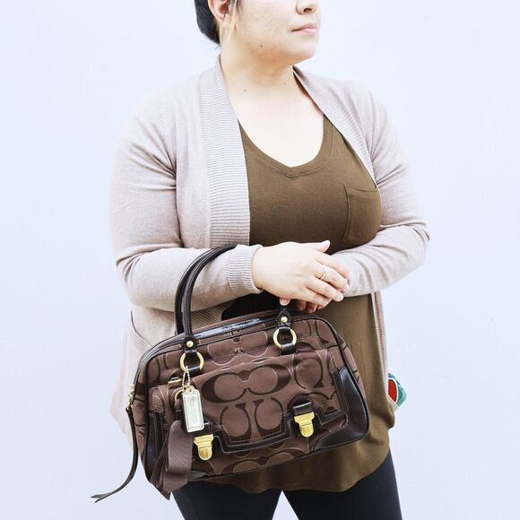 NWT Coach Signature Pushlock Satchel Crossbody Bag in Chocolate - Picture 1 of 10